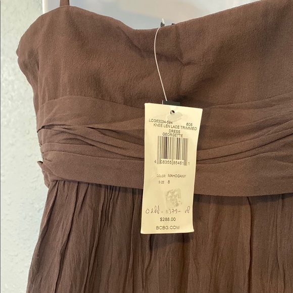 🆕 BCBGMaxAzria 100% Silk Brown Tiered Ruffled Midi Dress Sweetheart Neckline - Picture 4 of 9